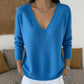 Aktueller Trend⭐👚 Strickpullover mit gewelltem V-Ausschnitt – feminine Details und weiche Textur für einen lässigen Look bei kühlem Wetter