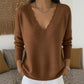 Aktueller Trend⭐👚 Strickpullover mit gewelltem V-Ausschnitt – feminine Details und weiche Textur für einen lässigen Look bei kühlem Wetter
