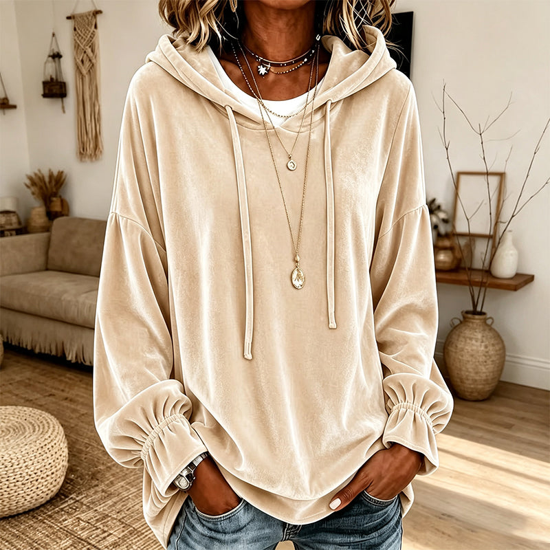 Damen lässiges Samt-Kapuzen-Sweatshirt