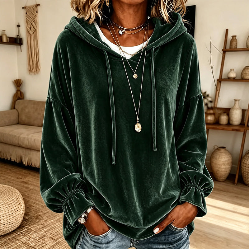 Damen lässiges Samt-Kapuzen-Sweatshirt