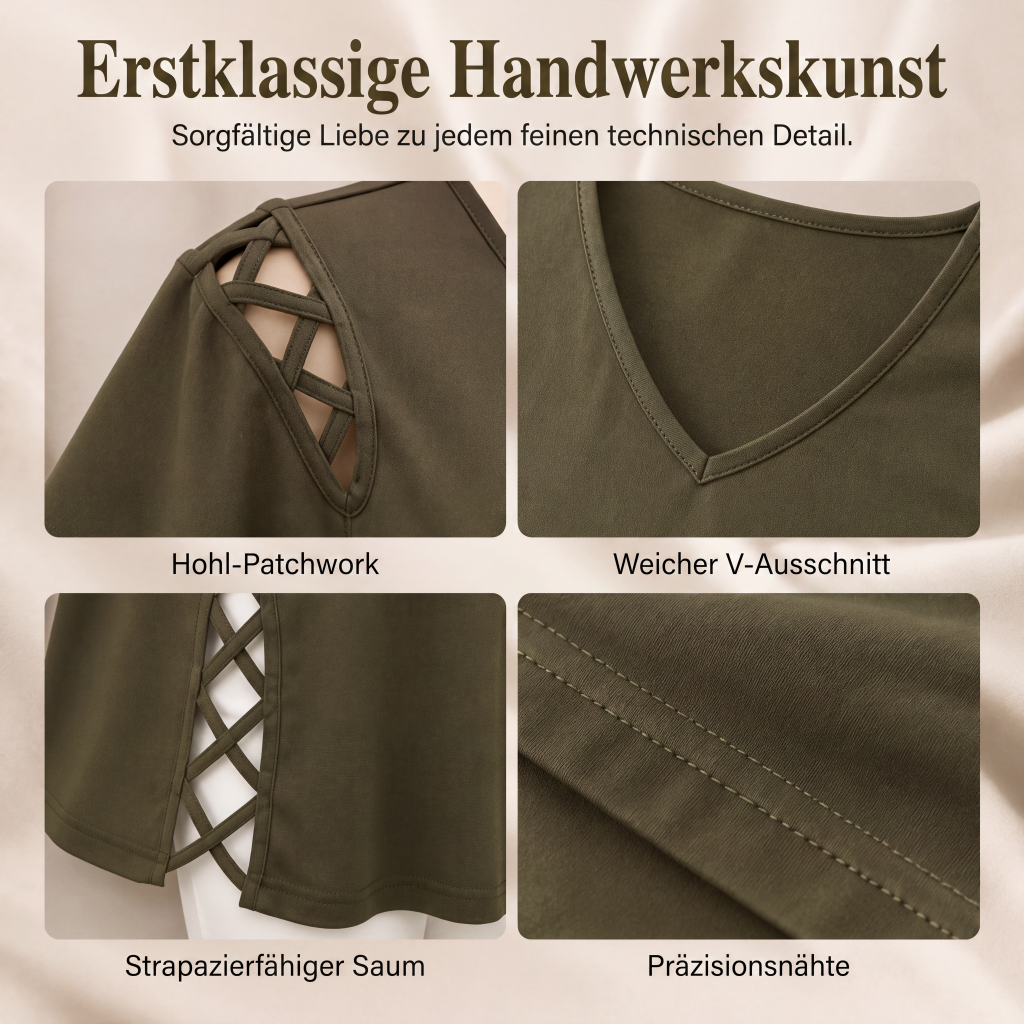 Damen Kurzarm-Oberteil mit V-Ausschnitt und Kreuzdesign