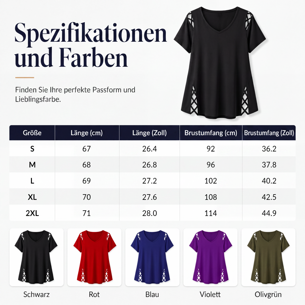 Damen Kurzarm-Oberteil mit V-Ausschnitt und Kreuzdesign