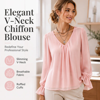 Damen elegante unifarbene V-Ausschnitt-Bluse