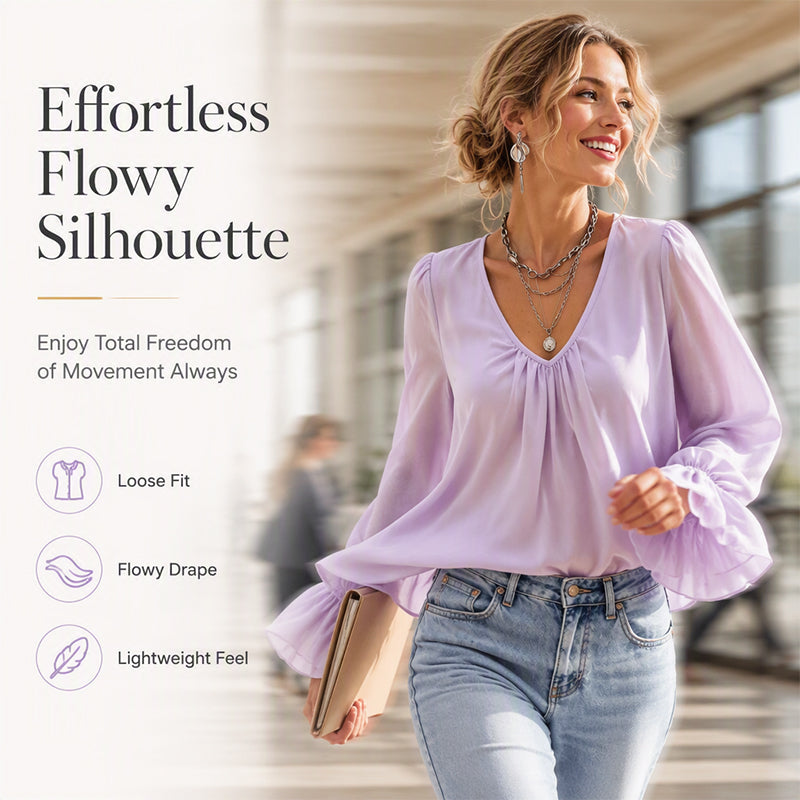 Damen elegante unifarbene V-Ausschnitt-Bluse