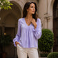 Damen elegante unifarbene V-Ausschnitt-Bluse