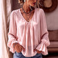 Damen elegante unifarbene V-Ausschnitt-Bluse