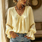 Damen elegante unifarbene V-Ausschnitt-Bluse
