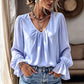 Damen elegante unifarbene V-Ausschnitt-Bluse