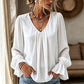 Damen elegante unifarbene V-Ausschnitt-Bluse