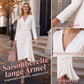 Wickel-Midikleid für Damen mit V-Ausschnitt, langen Ärmeln und geraffter Taille