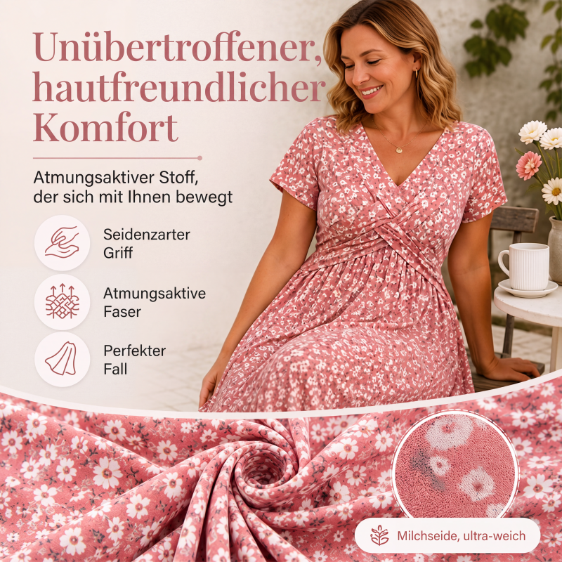 Elegantes Damenkleid mit V-Ausschnitt und Blumendruck