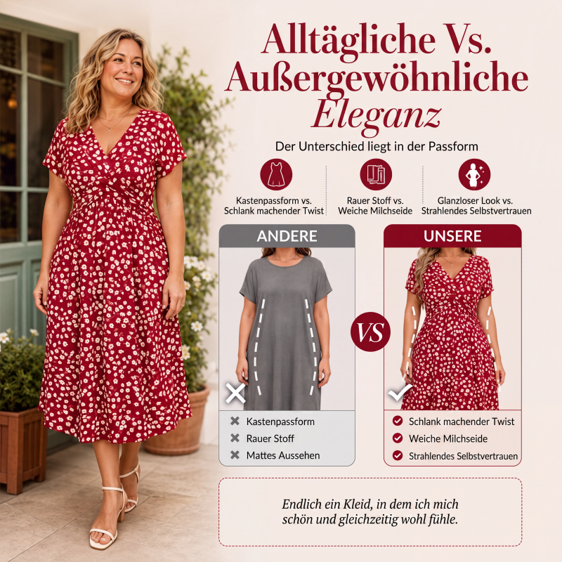Elegantes Damenkleid mit V-Ausschnitt und Blumendruck