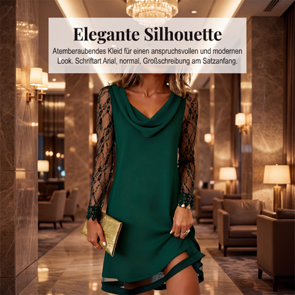 Elegantes A-Linien-Kleid mit Wasserfallausschnitt und Spitzenärmeln