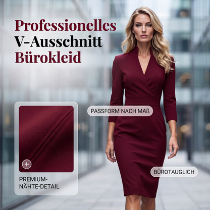 Elegantes figurbetontes Kleid mit Stehkragen und V-Ausschnitt