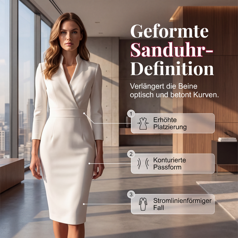 Elegantes figurbetontes Kleid mit Stehkragen und V-Ausschnitt