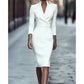 Elegantes figurbetontes Kleid mit Stehkragen und V-Ausschnitt