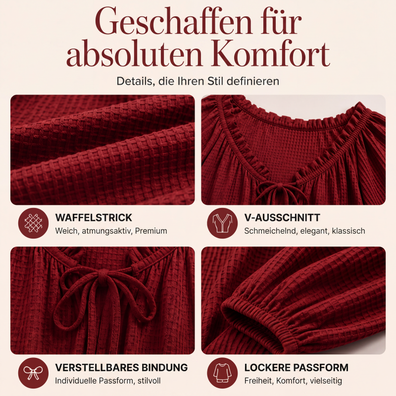 Locker sitzende Damenbluse mit Rüschen und Bindekragen