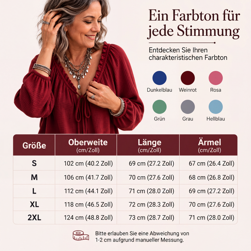 Locker sitzende Damenbluse mit Rüschen und Bindekragen