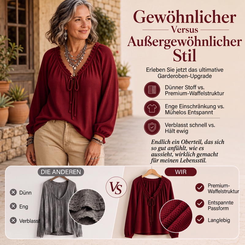 Locker sitzende Damenbluse mit Rüschen und Bindekragen