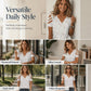 Damen V-Ausschnitt T-Shirt mit Herzmuster und Muschelkante
