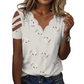 Damen V-Ausschnitt T-Shirt mit Herzmuster und Muschelkante