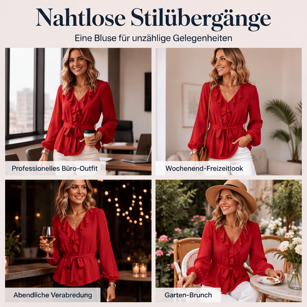 Elegante Damenbluse mit Rüschen und Taillengürtel