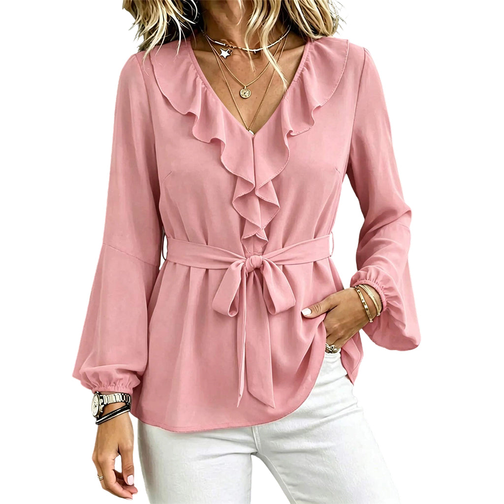 Elegante Damenbluse mit Rüschen und Taillengürtel