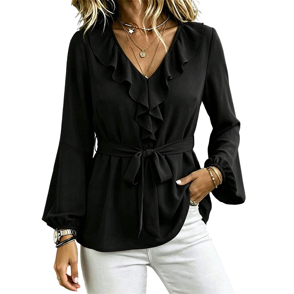 Elegante Damenbluse mit Rüschen und Taillengürtel
