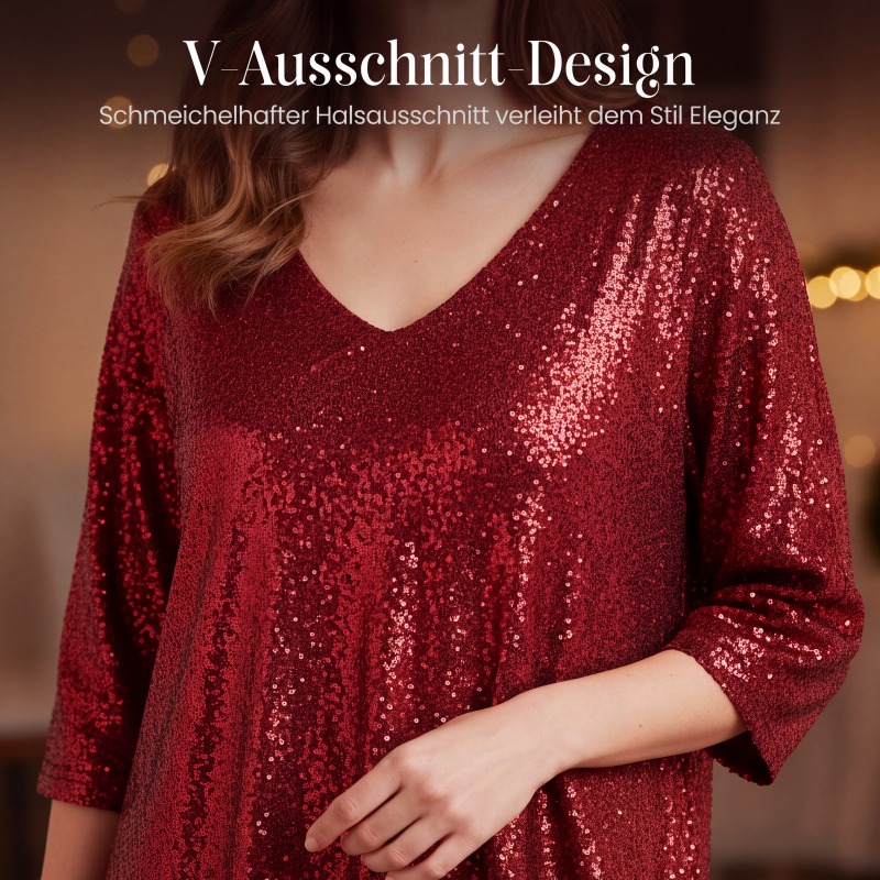 Damen Paillettenkleid mit V-Ausschnitt und Glitzer