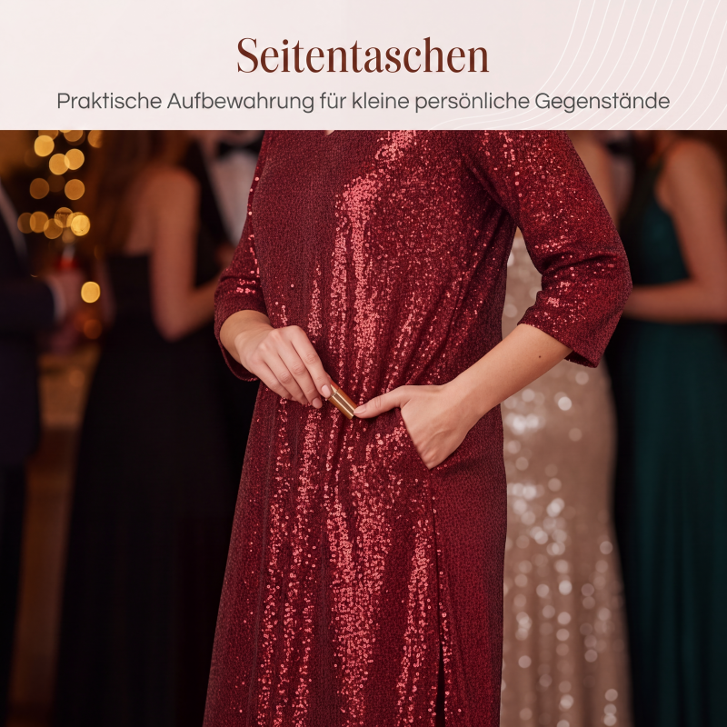 Damen Paillettenkleid mit V-Ausschnitt und Glitzer
