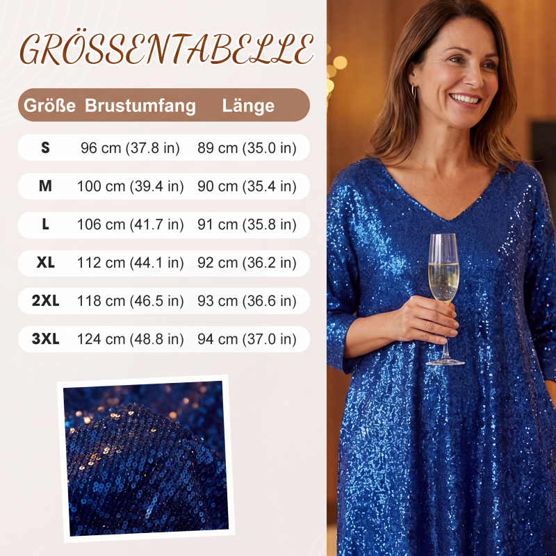 Damen Paillettenkleid mit V-Ausschnitt und Glitzer