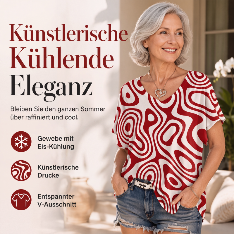 Damen V-Ausschnitt T-Shirt mit Ice-Cooling Effekt und Print