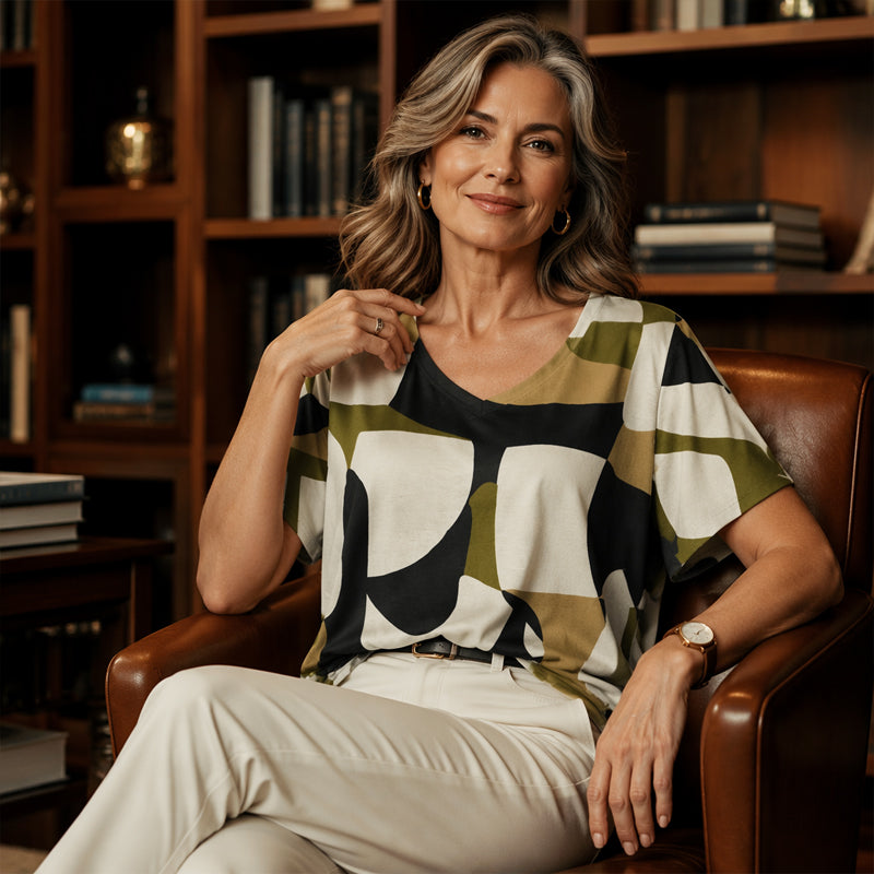 Damen V-Ausschnitt T-Shirt mit Ice-Cooling Effekt und Print