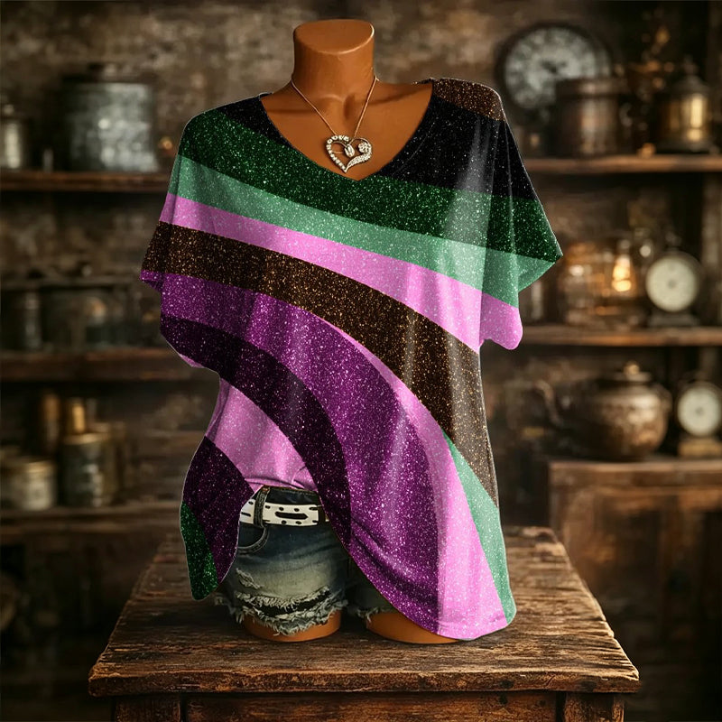 Damen V-Ausschnitt T-Shirt mit Ice-Cooling Effekt und Print