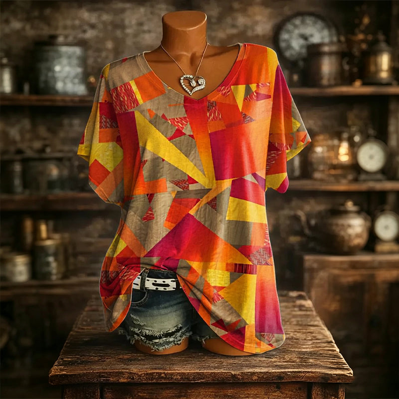 Damen V-Ausschnitt T-Shirt mit Ice-Cooling Effekt und Print
