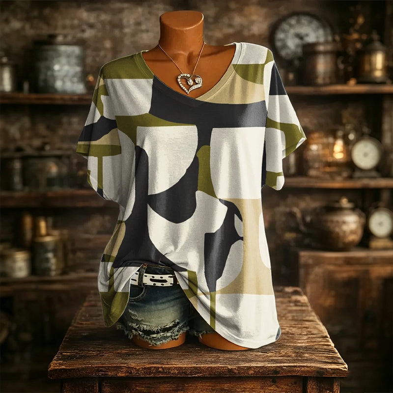 Damen V-Ausschnitt T-Shirt mit Ice-Cooling Effekt und Print