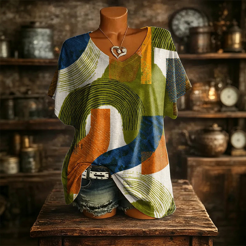 Damen V-Ausschnitt T-Shirt mit Ice-Cooling Effekt und Print