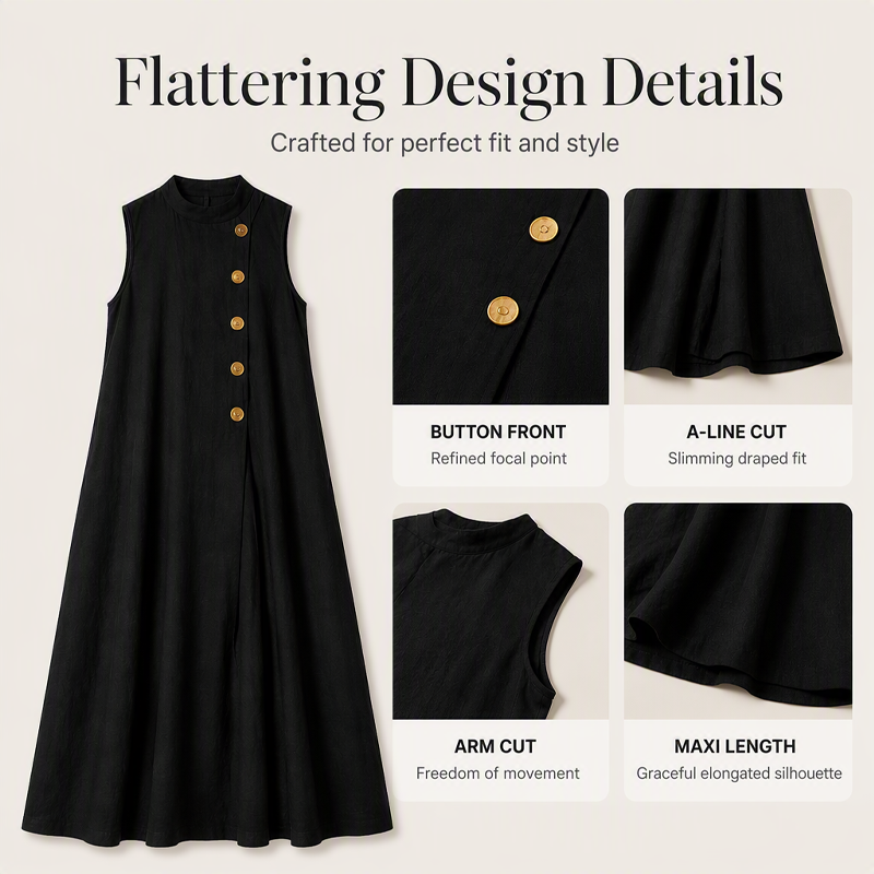 Schickes, ärmelloses Maxikleid mit Knöpfen für Damen