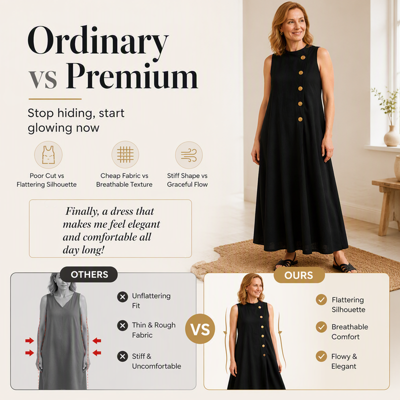 Schickes, ärmelloses Maxikleid mit Knöpfen für Damen