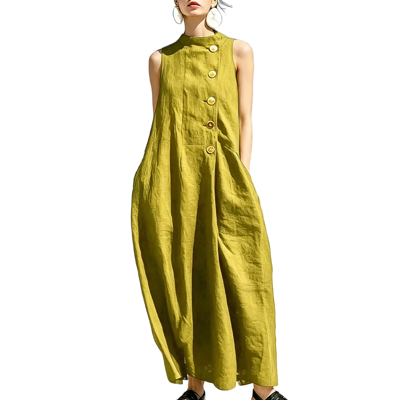 Schickes, ärmelloses Maxikleid mit Knöpfen für Damen
