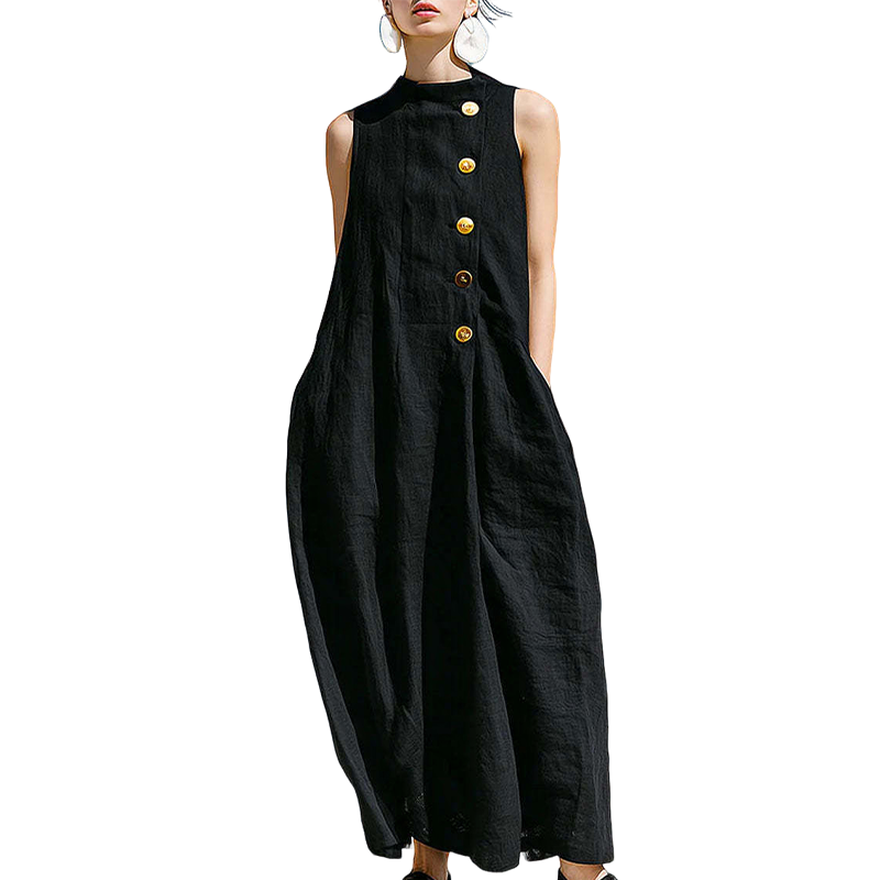 Schickes, ärmelloses Maxikleid mit Knöpfen für Damen