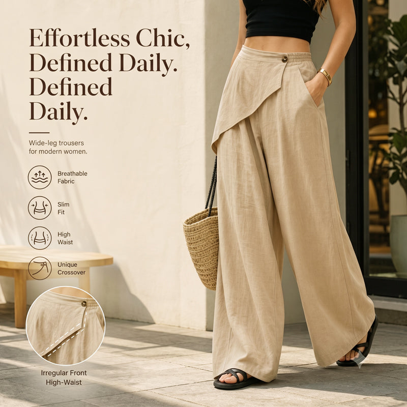 💎 Der Sommerhit 2026 – der Wahnsinn!✨Damenhose mit asymmetrischem Wickelausschnitt und weitem Bein