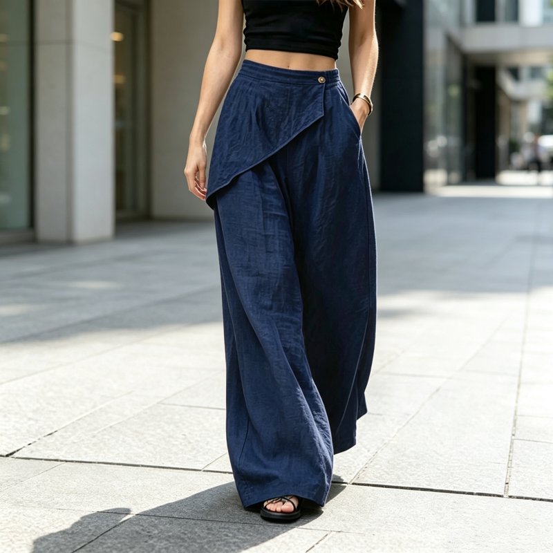 💎 Der Sommerhit 2026 – der Wahnsinn!✨Damenhose mit asymmetrischem Wickelausschnitt und weitem Bein