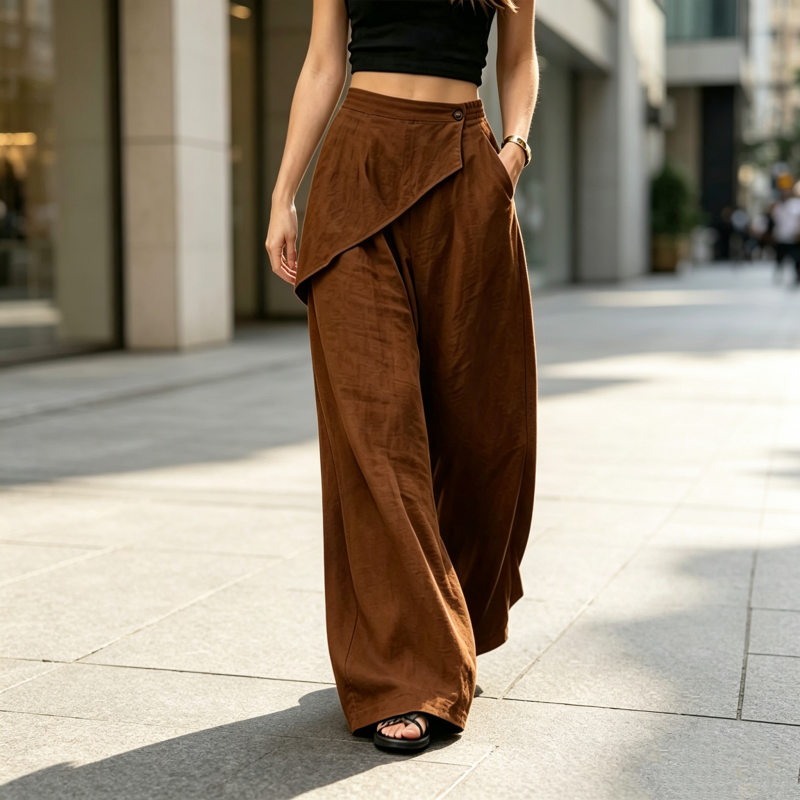 💎 Der Sommerhit 2026 – der Wahnsinn!✨Damenhose mit asymmetrischem Wickelausschnitt und weitem Bein