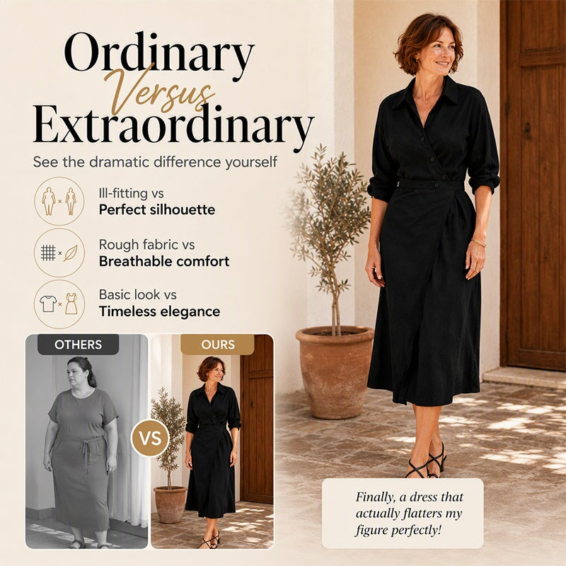 🔥Frühherbst-Sonderangebote – Midi-Shirtkleid für Damen mit Reverskragen und Taschen