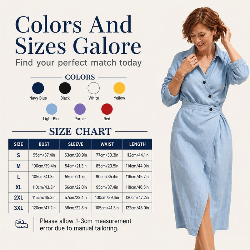 🔥Frühherbst-Sonderangebote – Midi-Shirtkleid für Damen mit Reverskragen und Taschen