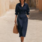 🔥Frühherbst-Sonderangebote – Midi-Shirtkleid für Damen mit Reverskragen und Taschen