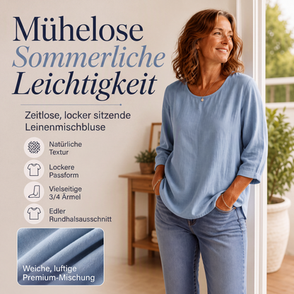 Oberteil für Damen, legeres Design mit Rundhalsausschnitt und 3/4-Ärmeln