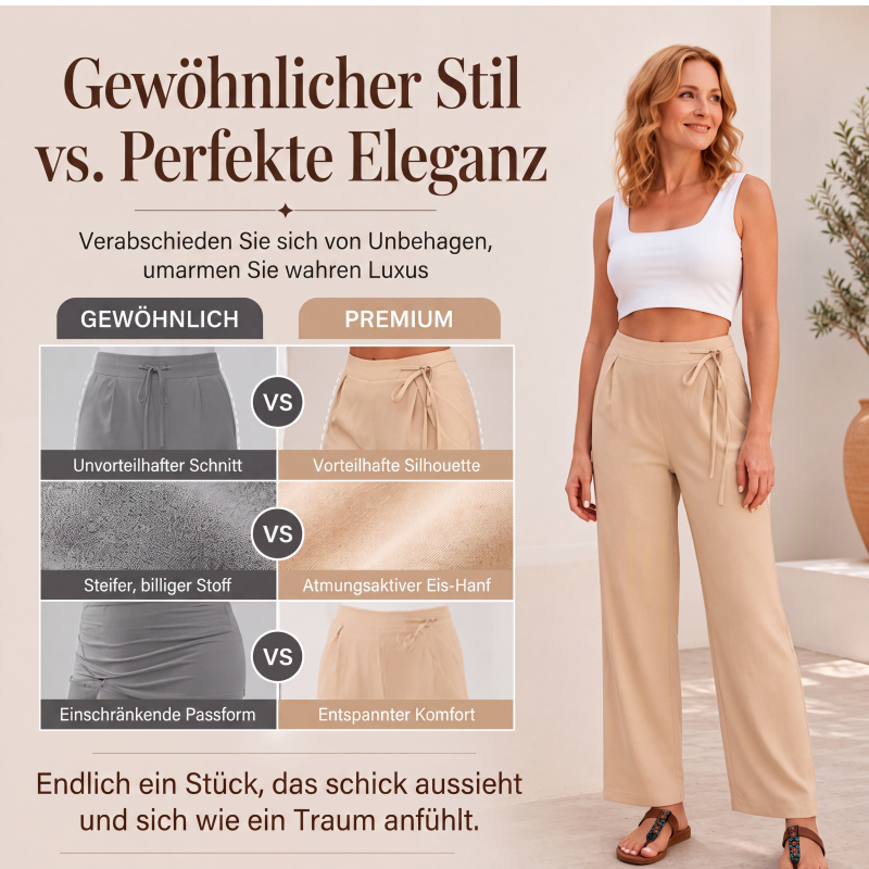 Hoch taillierte gerade geschnittene Damenhose mit Kordelzug