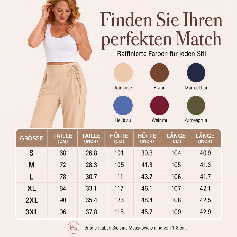 Hoch taillierte gerade geschnittene Damenhose mit Kordelzug